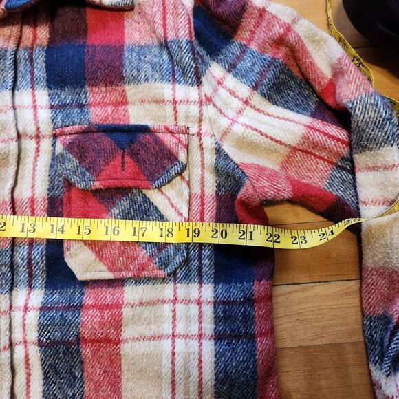 M Vtg Hunting Shacket Wool Linen Heritage Plaid Thick Heavyweight Flannel Retro - Picture 3 of 10